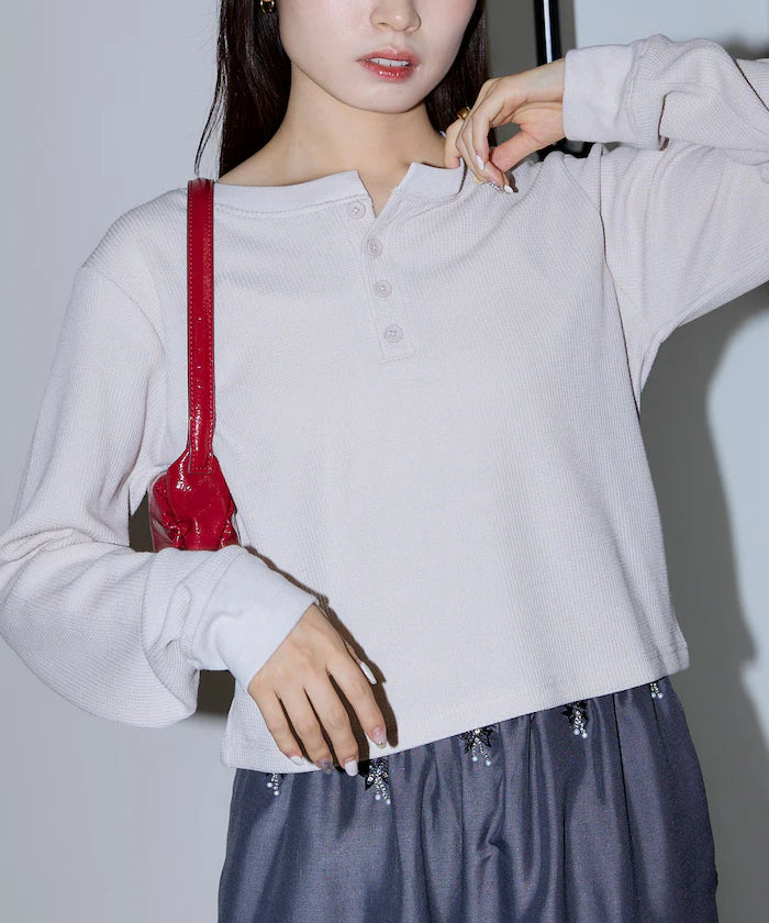 Mini Waffle Henley Neck Cropped Long Sleeve T Limited Edition