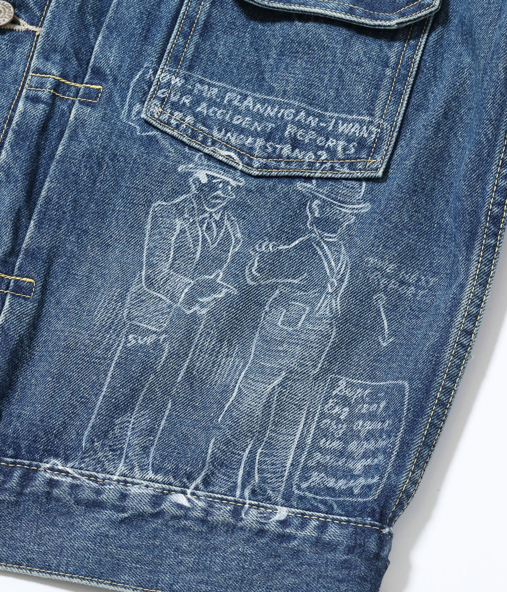 14.25oz. DENIM JACKET 1953 AGED MODEL CARTOON PAINT