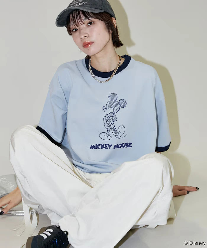 <Functional Material>Mickey Mouse/Sketch Ringer T-Shirt Limited Edition