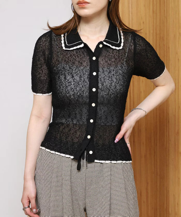 Color Embroidered Polo Collar Cardigan [Limited Edition]