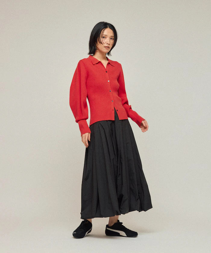 Functional material silk blend knit polo volume sleeve knit cardigan / anti-pill / machine washable