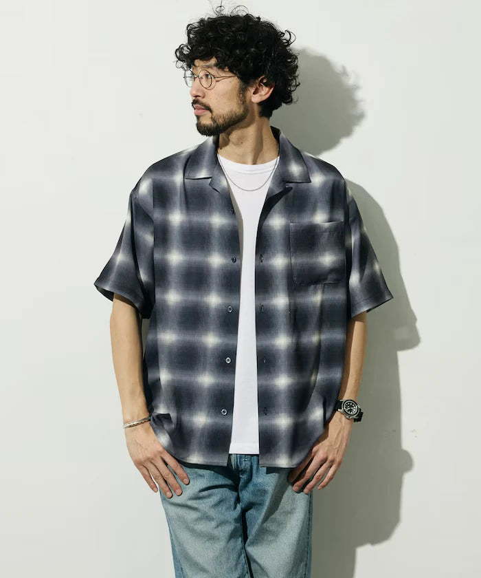 Mesh Open Collar Pattern Short Sleeve Shirt / Allover Design Open Collar Shirt / Big Silhouette