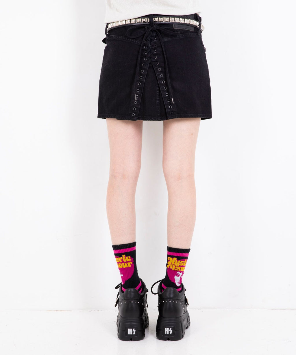 Back Lace-Up Micro Mini Denim Skirt