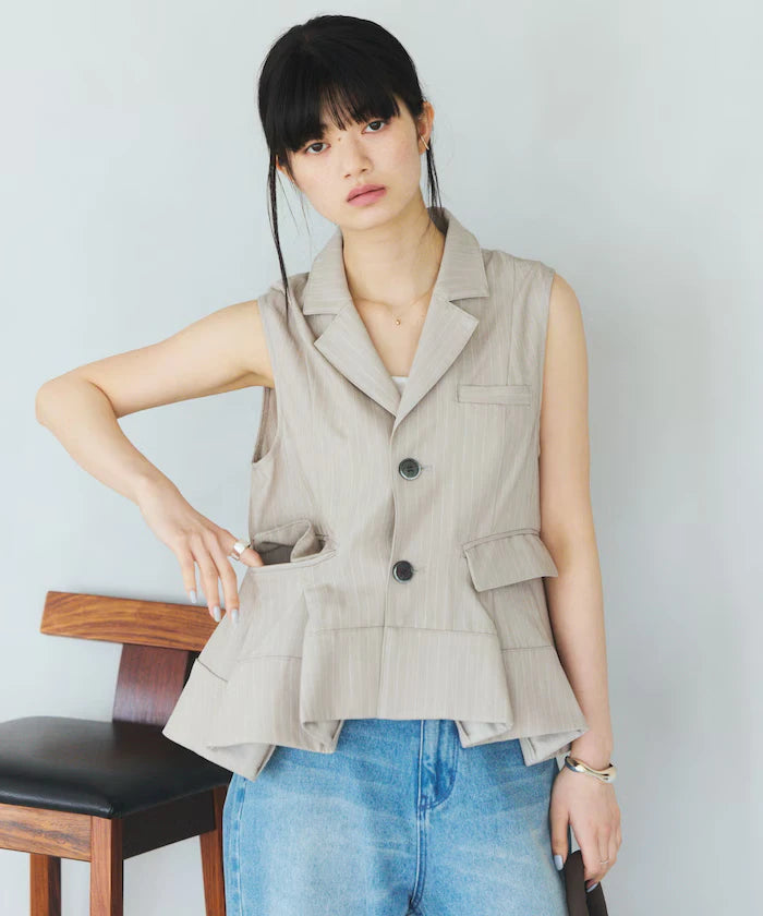 Pinstripe Flare Hem Short Vest