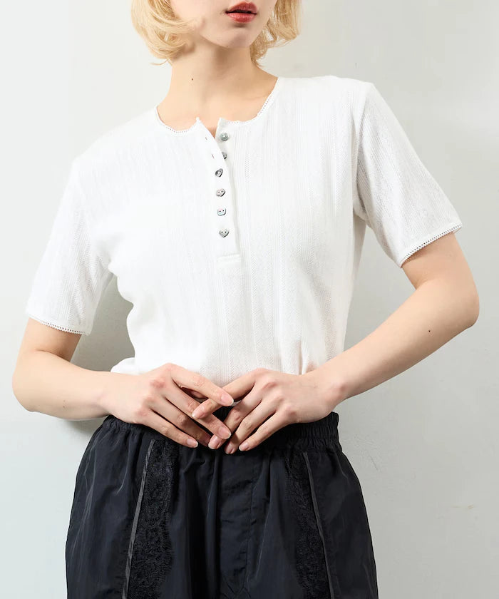 Henry Neck Knitted Lace T-Shirt