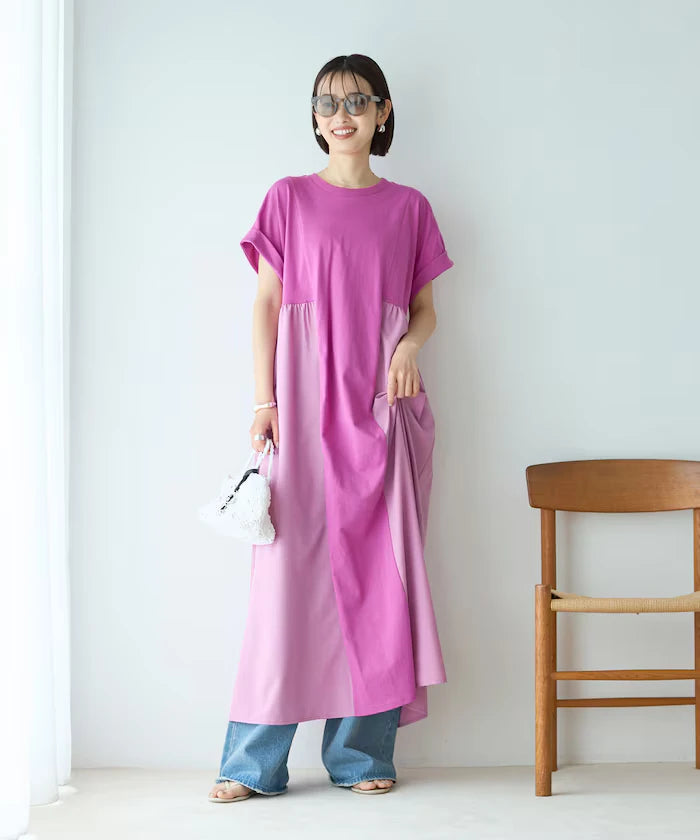Organic Cotton Mixed Material Docking Gather Dress