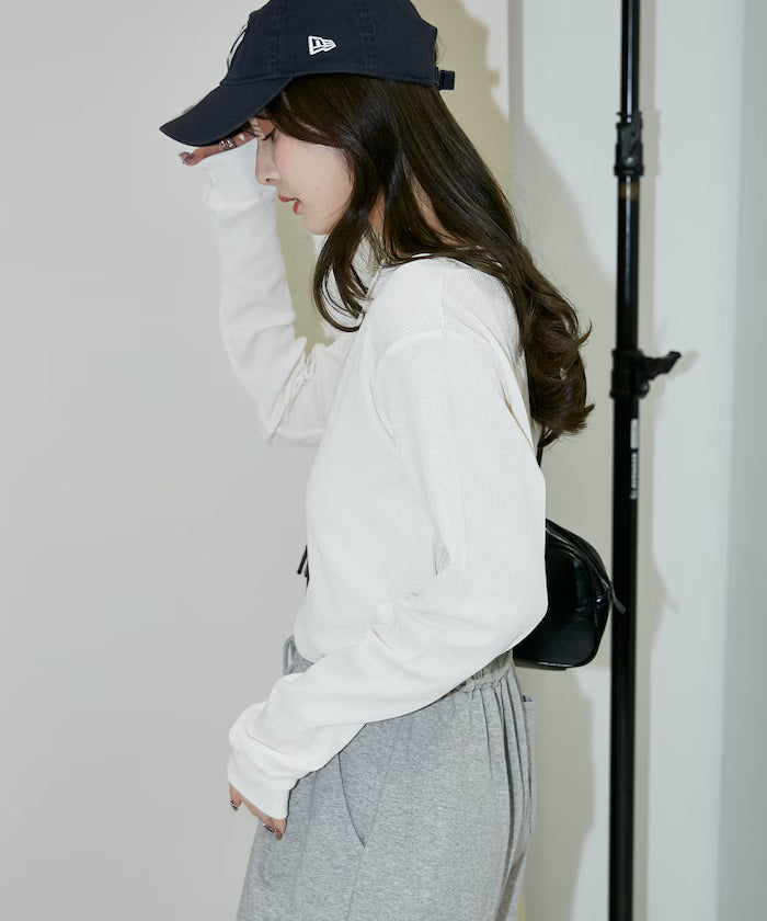 Light Waffle Henley Neck Long Sleeve T Limited Edition