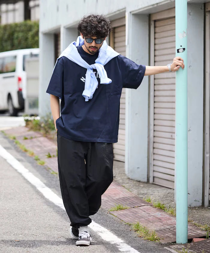 Wide Straight Nylon Track Pants / Tapered Silhouette Easy Nylon Pants