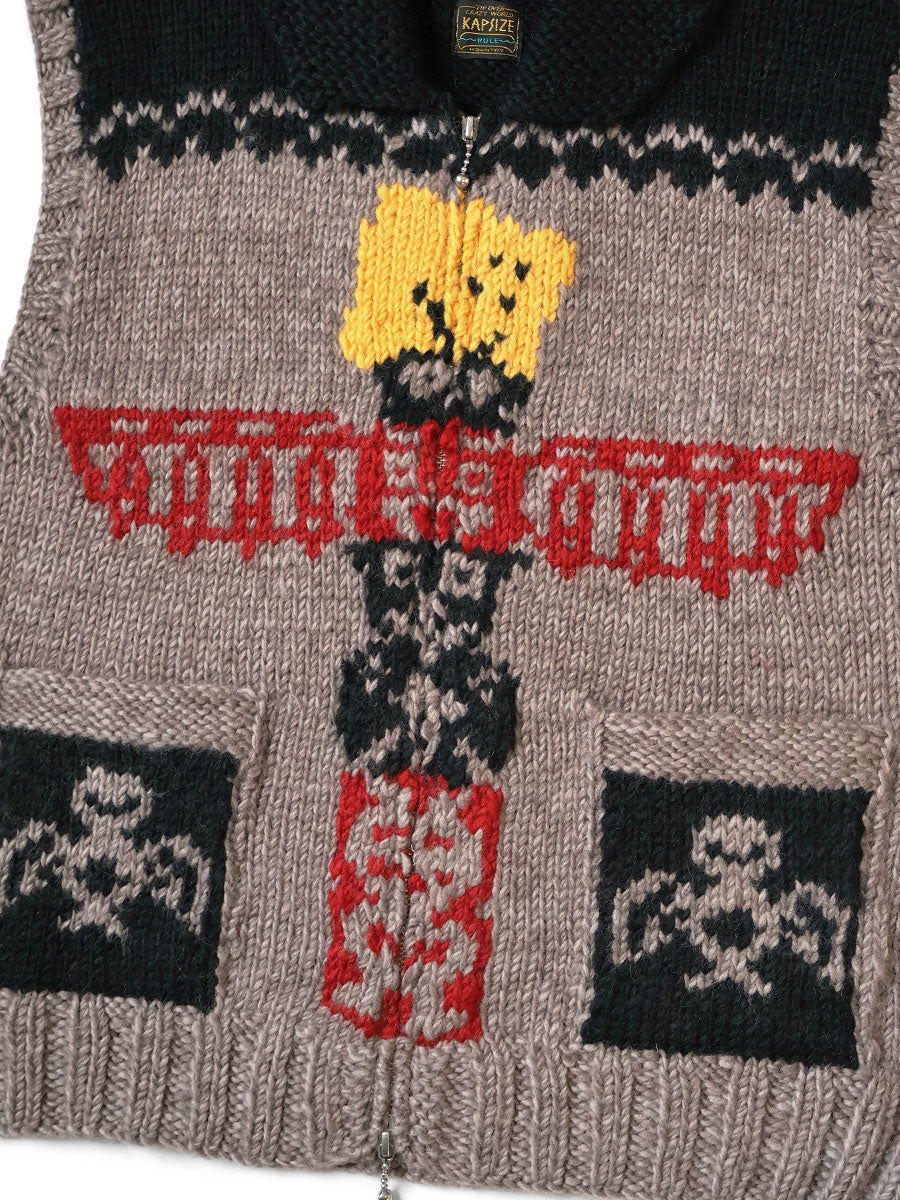 Handknit PECKISH Totem Pole ZIP Vest