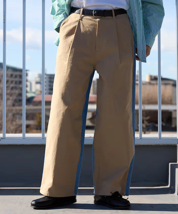 Chino Denim Docking Pants / Wide Straight Pants