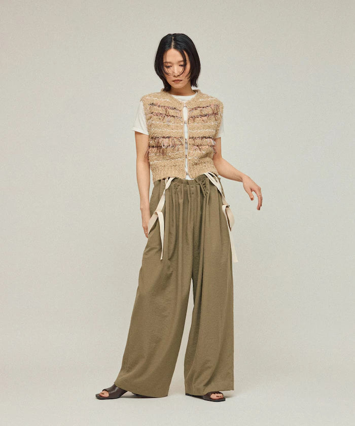 Mixed Material Fringe Knit Vest / Striped Knit Gilet