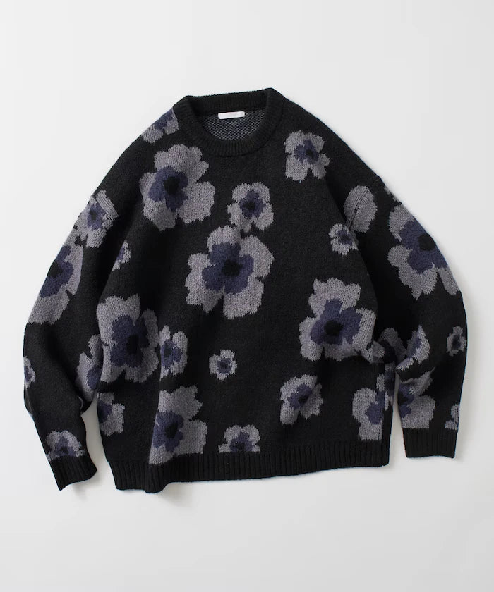 All-over Pattern Double Jacquard Knit Crew Neck Pullover / Relaxed Fit