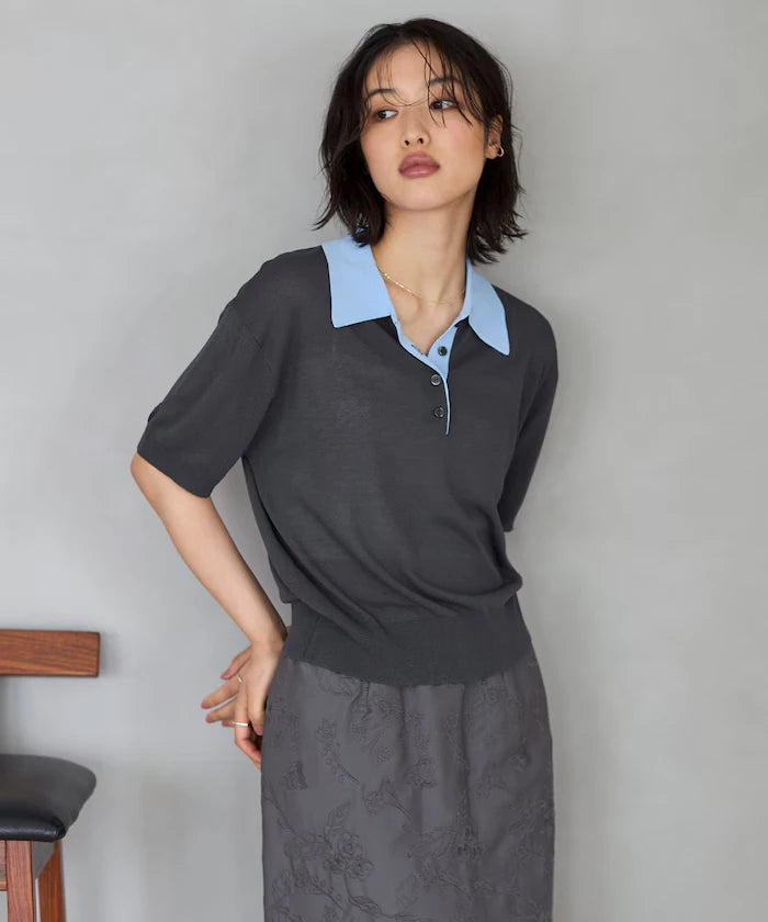 Relaxed Fit Color Design Polo Knit / Bicolor / Multi Stripe