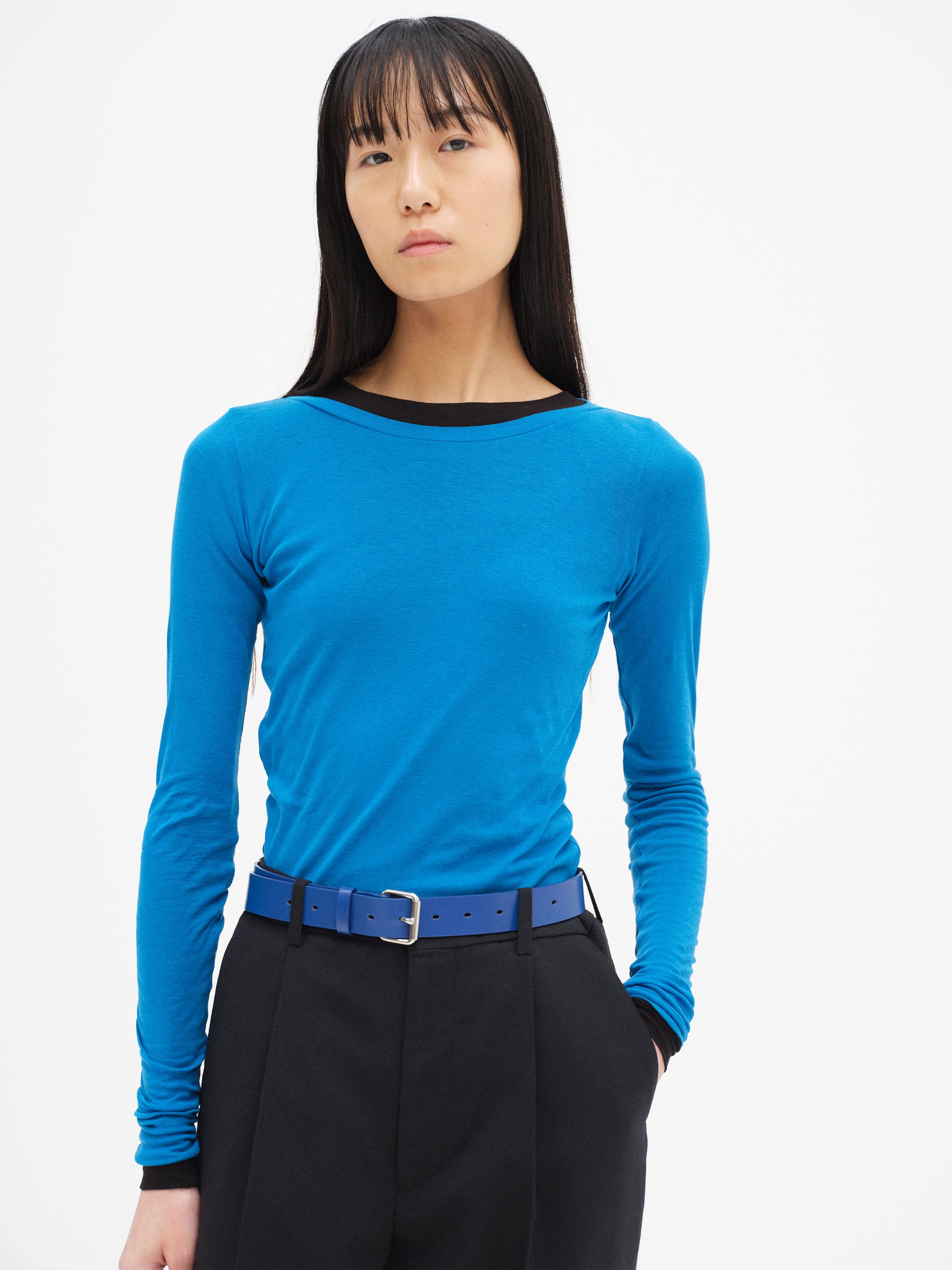 SUPER HIGH GAUGE SHEER RIB WIDE-NECK L/S TEE