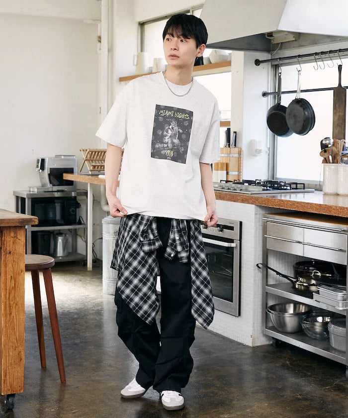 <Functional Material> MIAMI NIGHTS Cat Photo T-shirt Limited Edition