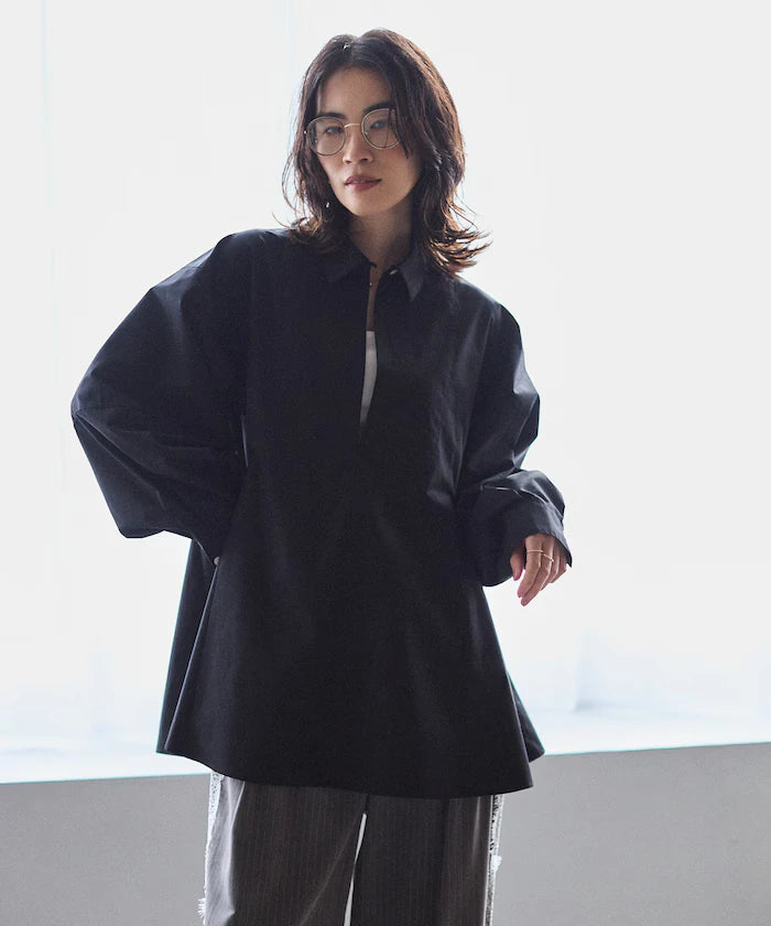Flare Silhouette Skipper Balloon Sleeve Shirt