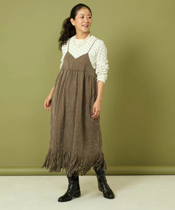 Fade-Processed Fringe Mini Dress