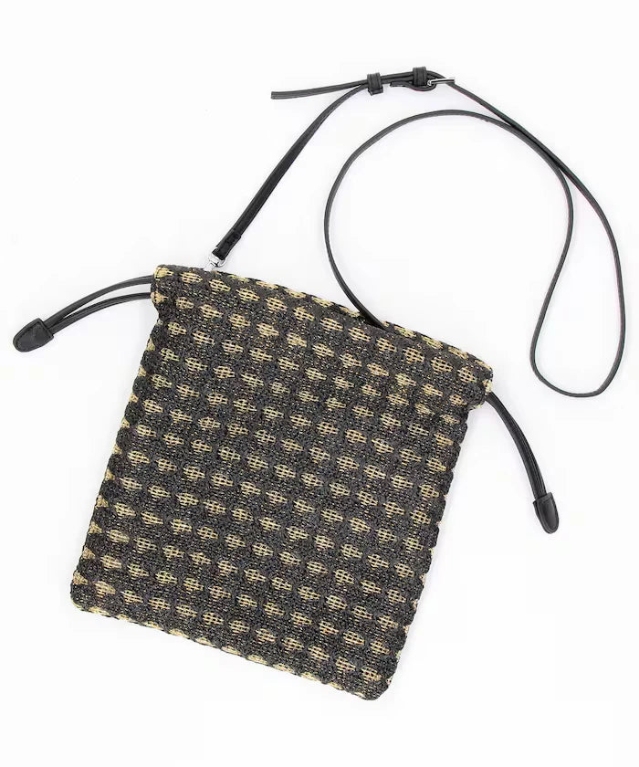 2 Way Raffia Style Lamé Drawstring Shoulder Bag