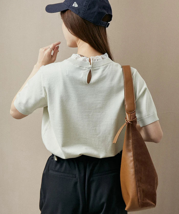Lace Docking Short Sleeve Knit Top Limited Edition