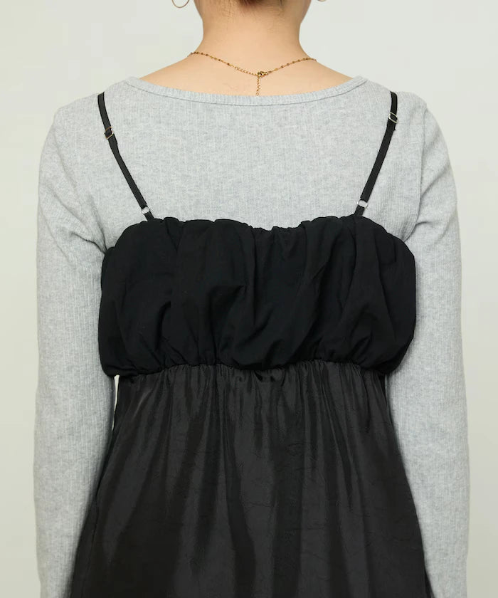Mixed Material Shirring Satin Dress Limited Release
