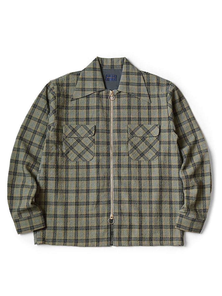 Wool Check ZIP UP Friend Pocket Board Shirt