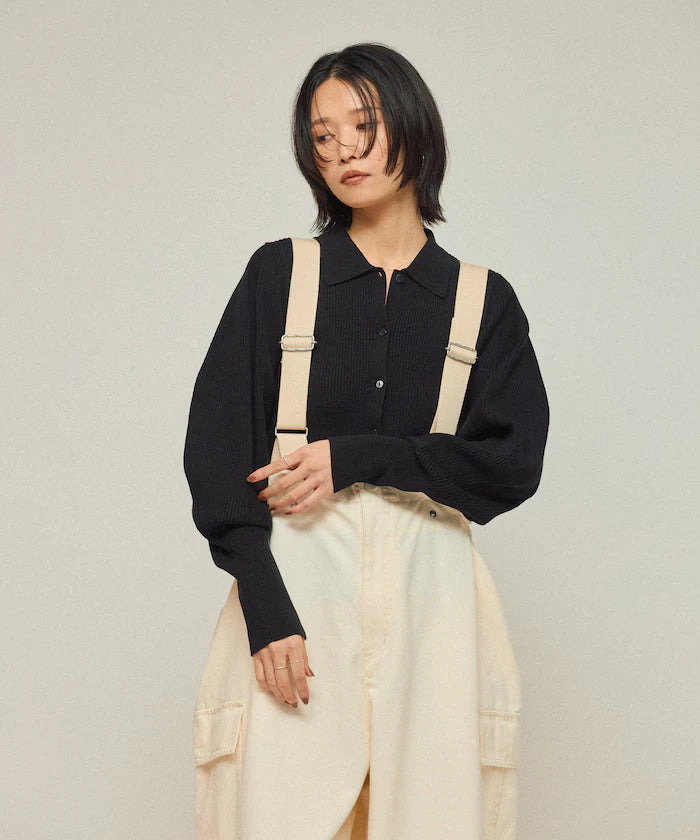 Functional material silk blend knit polo volume sleeve knit cardigan / anti-pill / machine washable