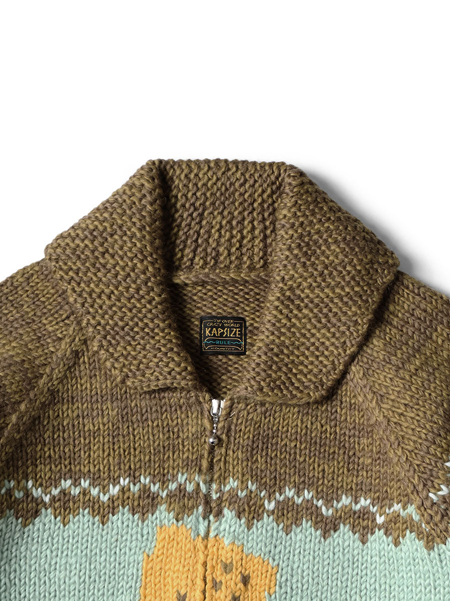 Hand Knit PECKISH Totem Pole ZIP Cardigan
