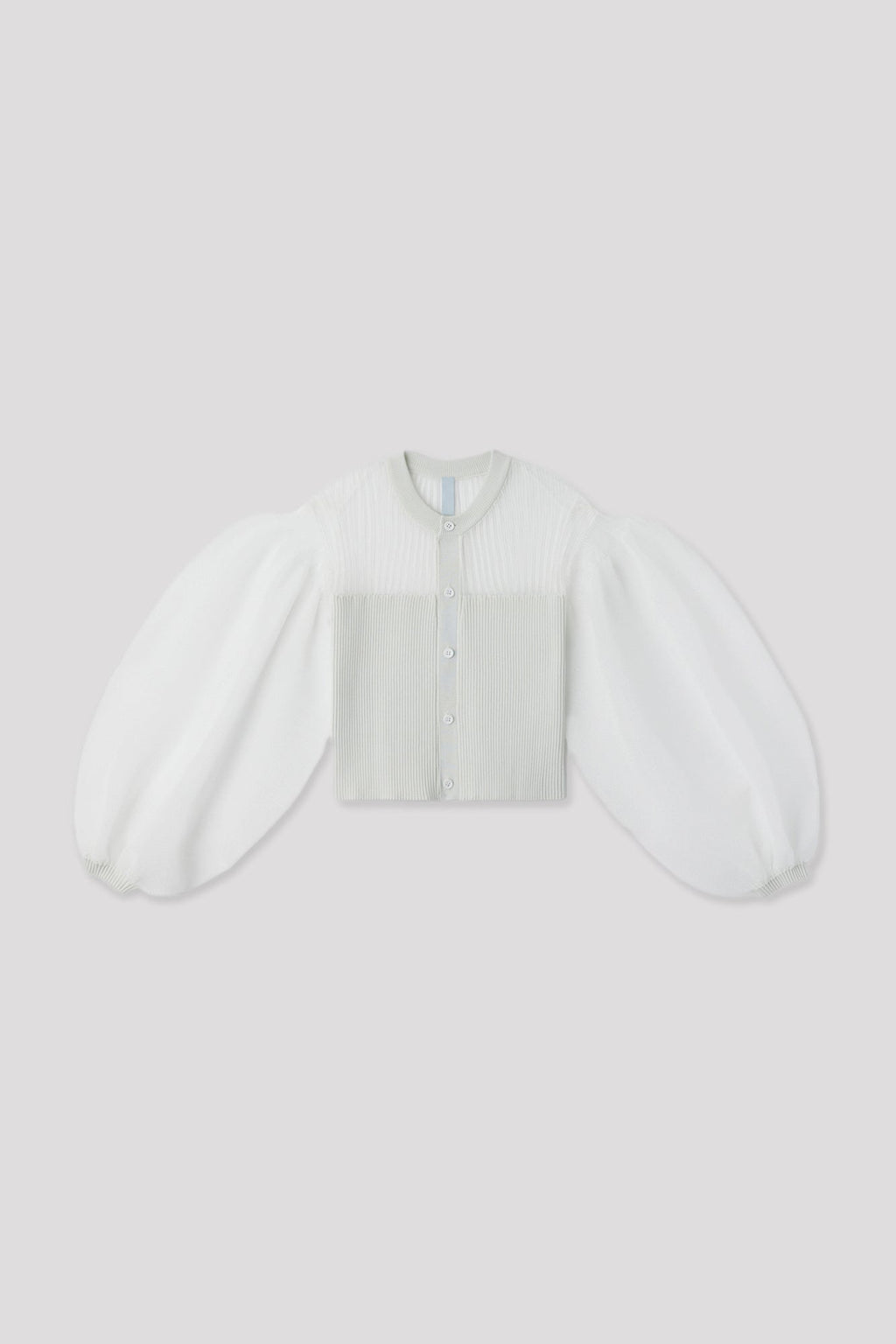 FLUTED LUCENT GLITTER PUFF SLEEVE CROPPED CARDIGAN