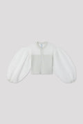 FLUTED LUCENT GLITTER PUFF SLEEVE CROPPED CARDIGAN