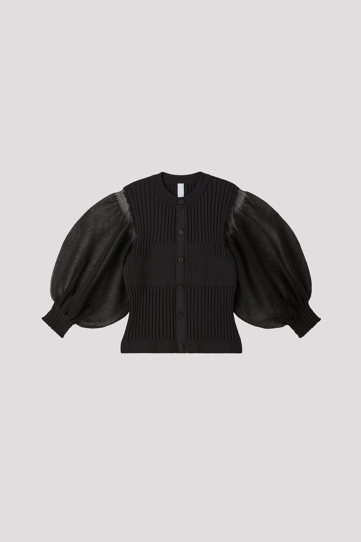 FLUTED LUCENT PUFF SLEEVE CARDIGAN