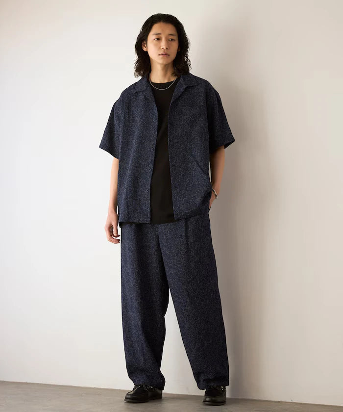 Dry Touch Summer Tweed Short Sleeve Open Collar Shirt