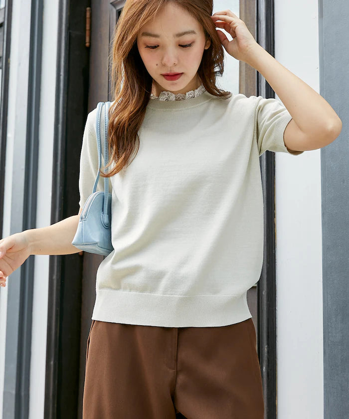 Lace Docking Short Sleeve Knit Top Limited Edition