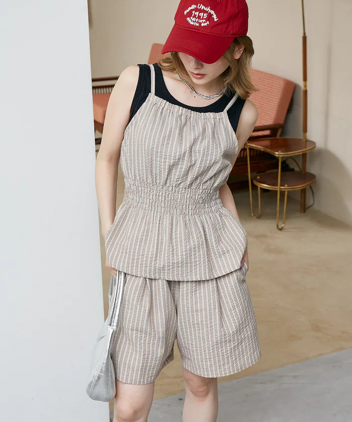 Shearling camisole x short pants set limited edition