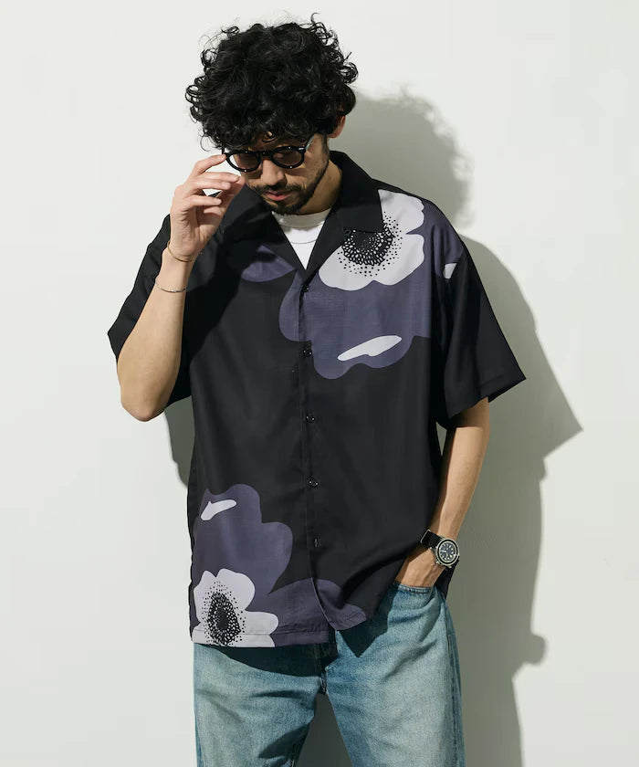 Open Collar Big Pattern Short Sleeve Shirt / Big Silhouette