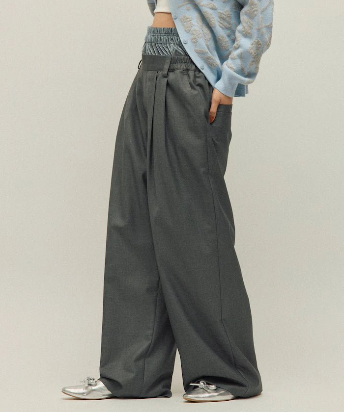 Velour Double Waist Easy Slacks / Wide Silhouette Wool-like Slacks Pants