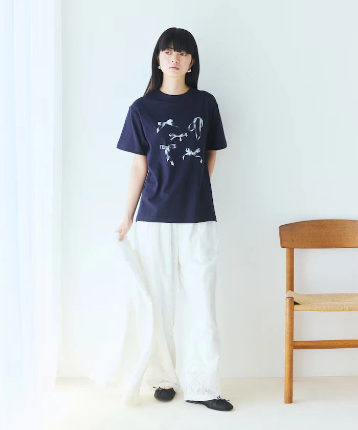 Comfortable Ribbon Print Crew Neck T-shirt