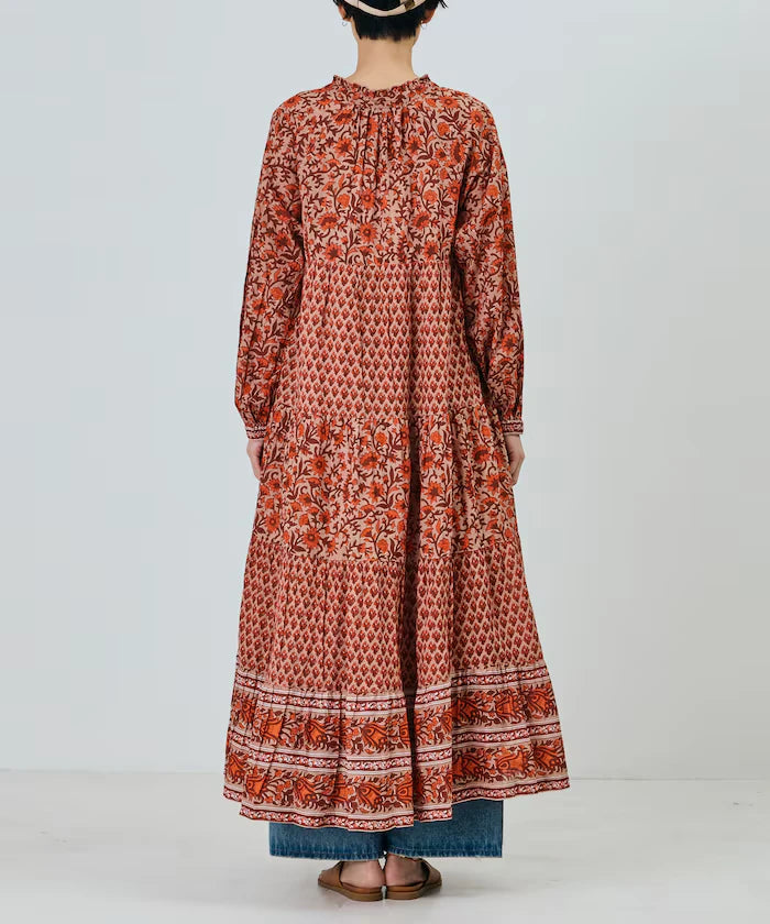 India Flower Print 4-Tiered Dress