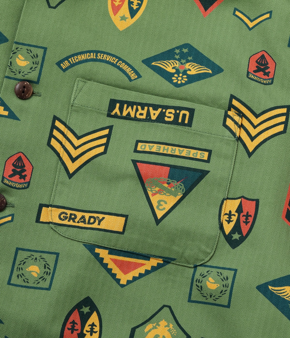Cotton Herringbone Hawaiian Shirt "Insignia Of Army"