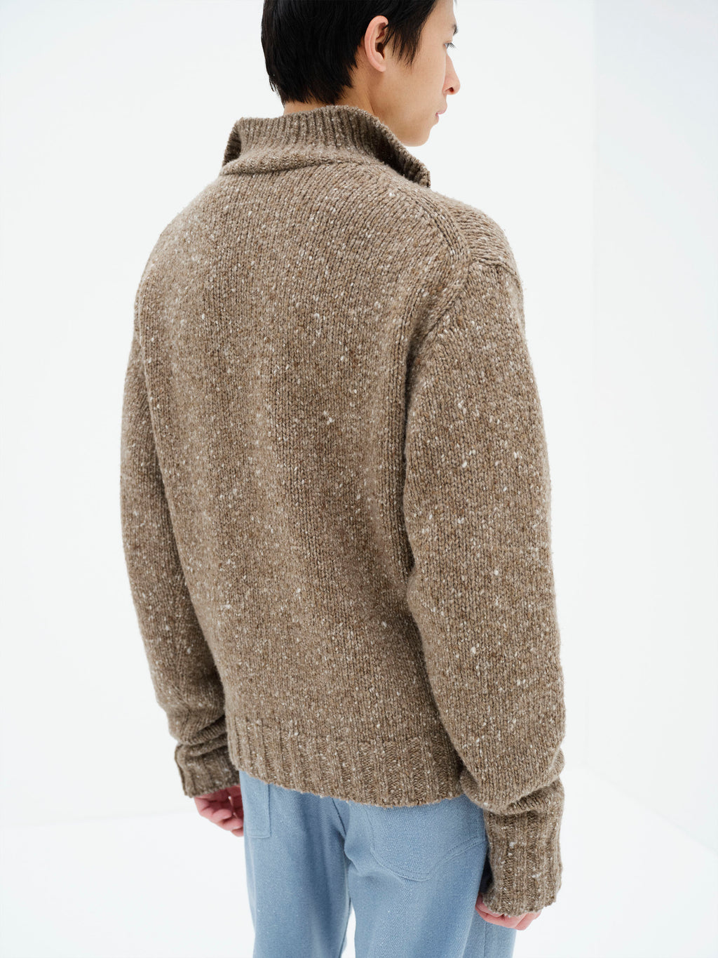 LOW-GAUGE HOMESPUN TWEED KNIT ZIP TURTLE