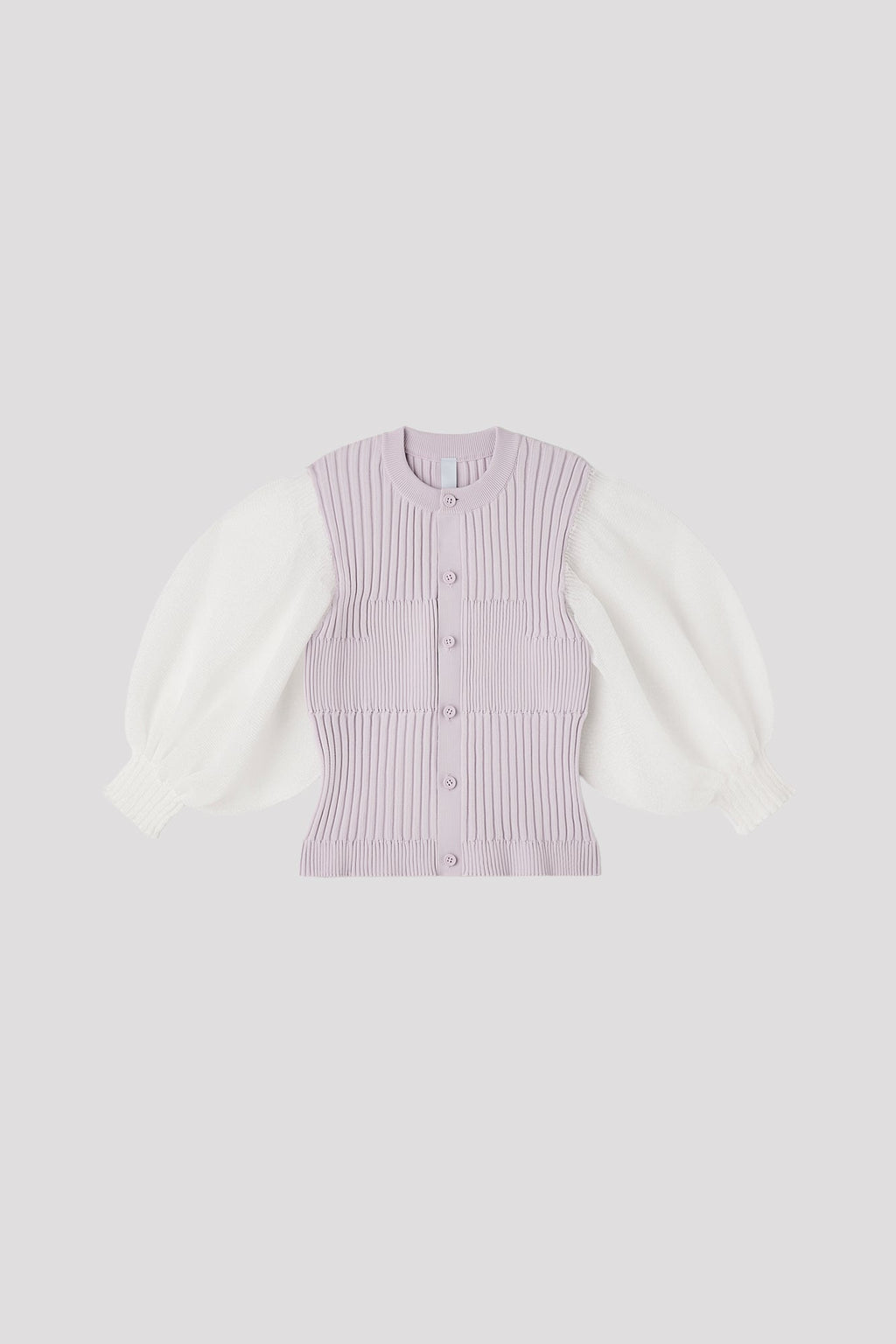 FLUTED LUCENT PUFF SLEEVE CARDIGAN