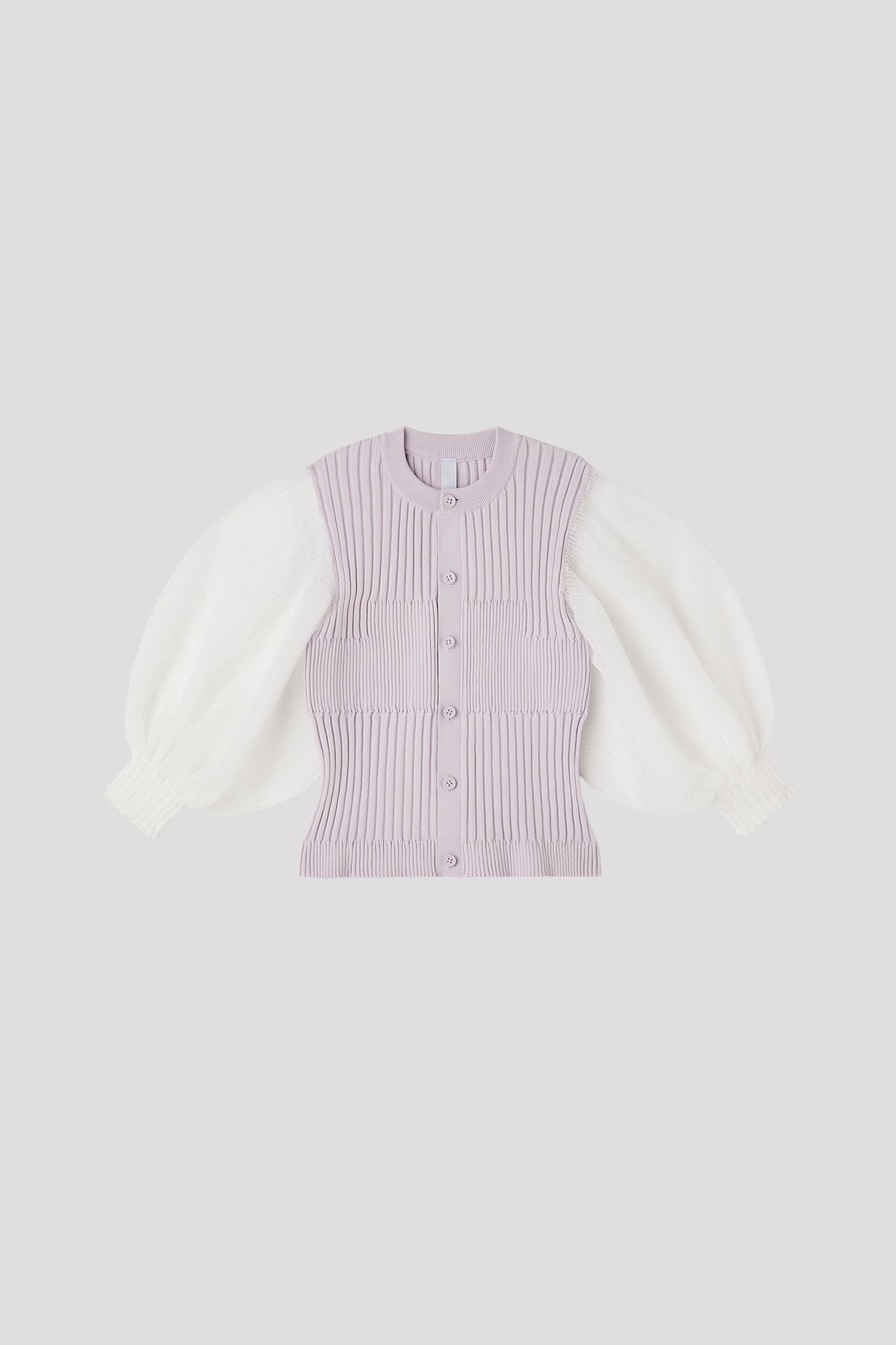 FLUTED LUCENT PUFF SLEEVE CARDIGAN
