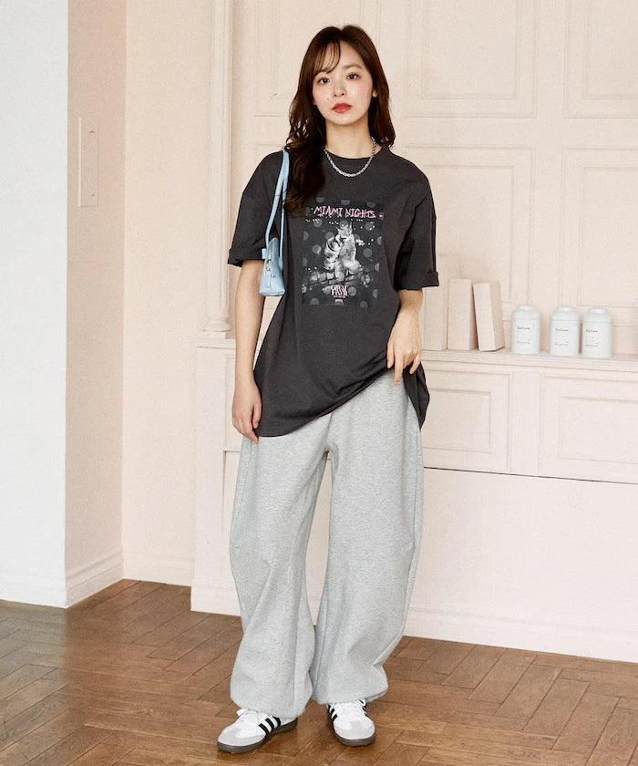 <Functional Material> MIAMI NIGHTS Cat Photo T-shirt Limited Edition