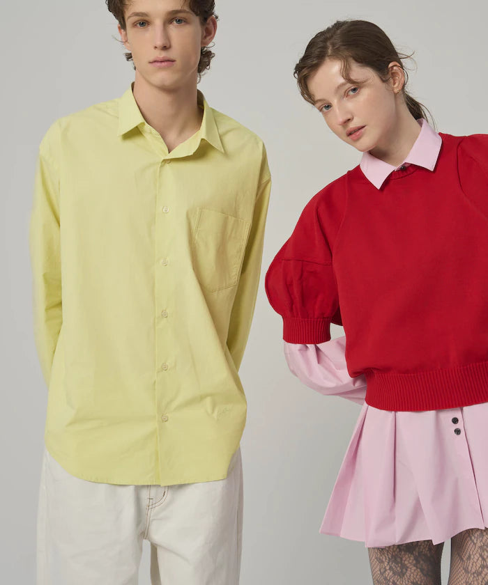 Nuance Color Oversized Regular Collar Long Sleeve Shirt