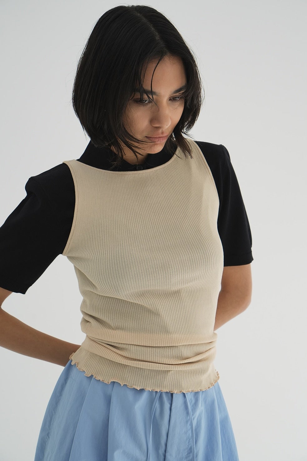 BOAT NECK RIB KNIT TANK TOPS
