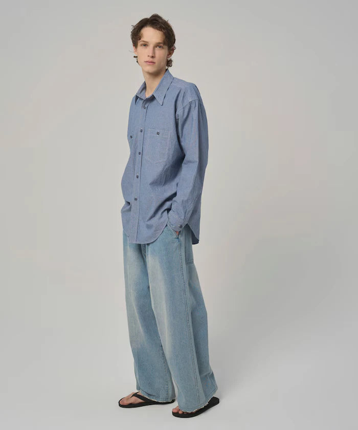 Oversized Classic Regular Collar Chambray Shirt Long Sleeve