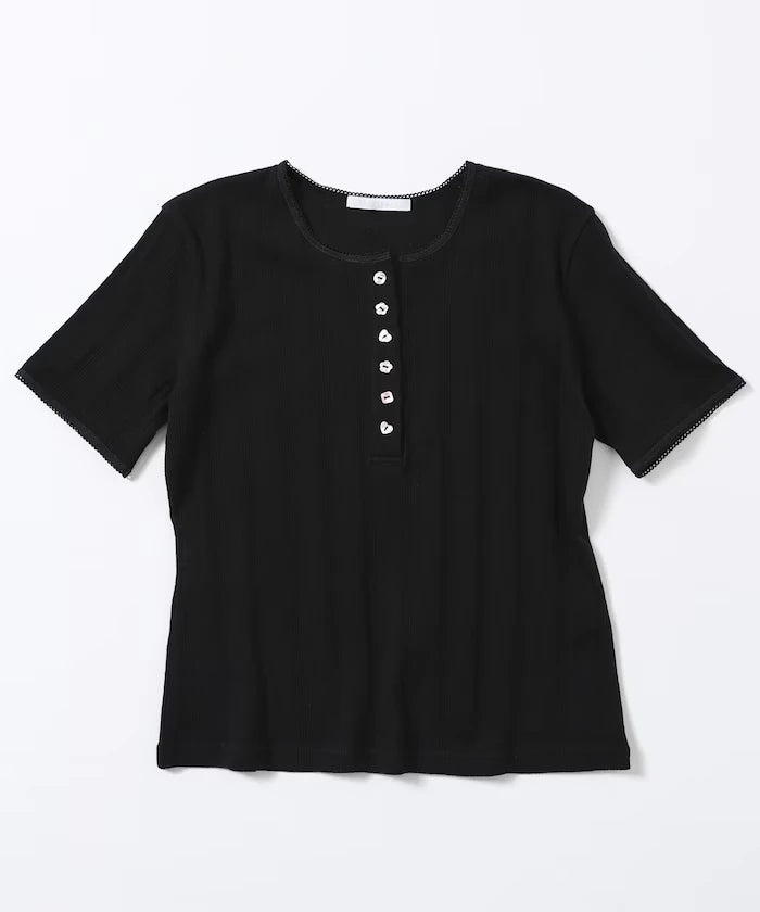 Henry Neck Knitted Lace T-Shirt