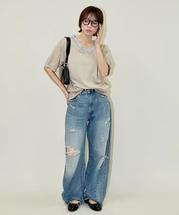 Shirt Frill V-Neck Half Sleeve Summer Knit Limited Edition
