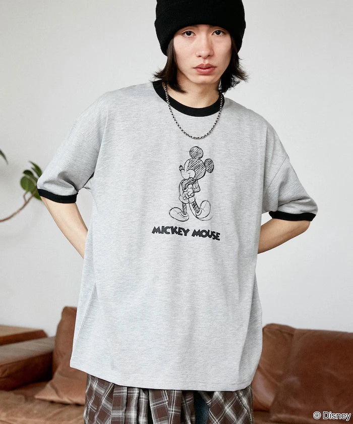 <Functional Material>Mickey Mouse/Sketch Ringer T-Shirt Limited Edition