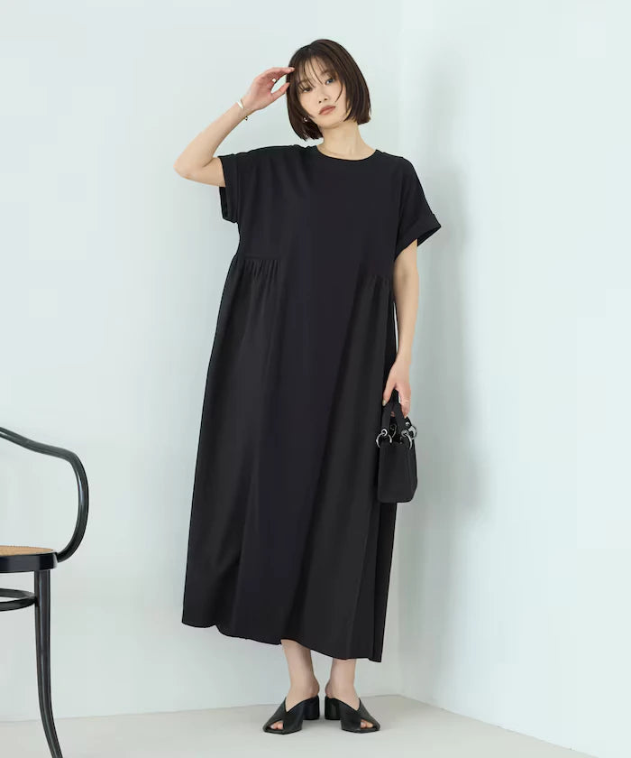 Organic Cotton Mixed Material Docking Gather Dress