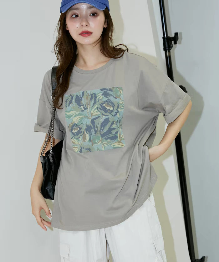 Flower Nuance Art Box Print Big Silhouette T-Shirt Limited Release